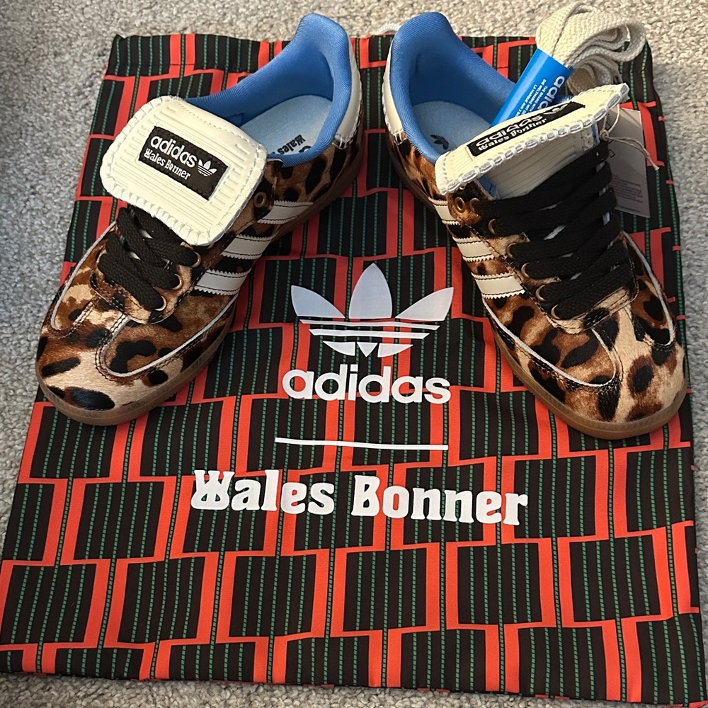 adidas Women's Leopard Print Samba Sneakers with Blue Collar - Picture 6 of 6